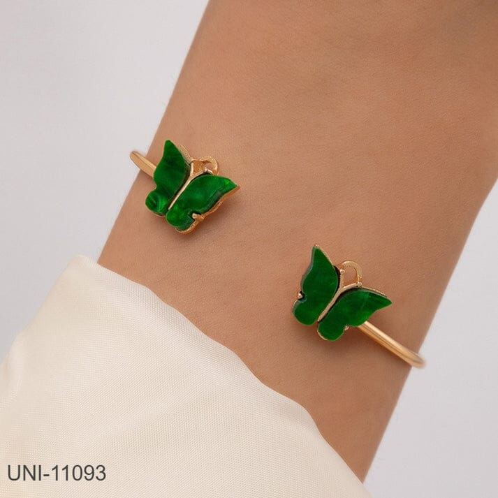 Green Butterfly Gold Bangle Bracelet