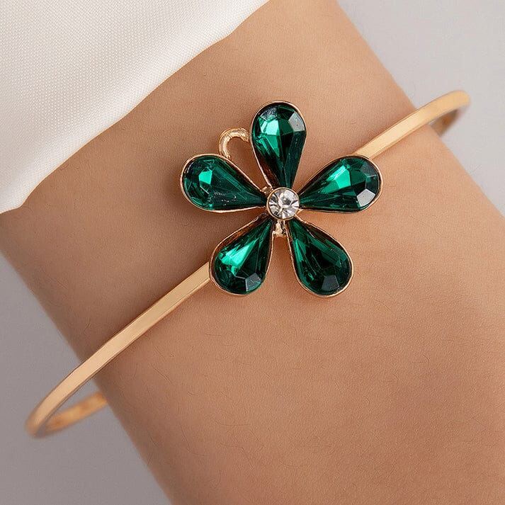 Flower Green Diamond Gold Bangle Bracelet
