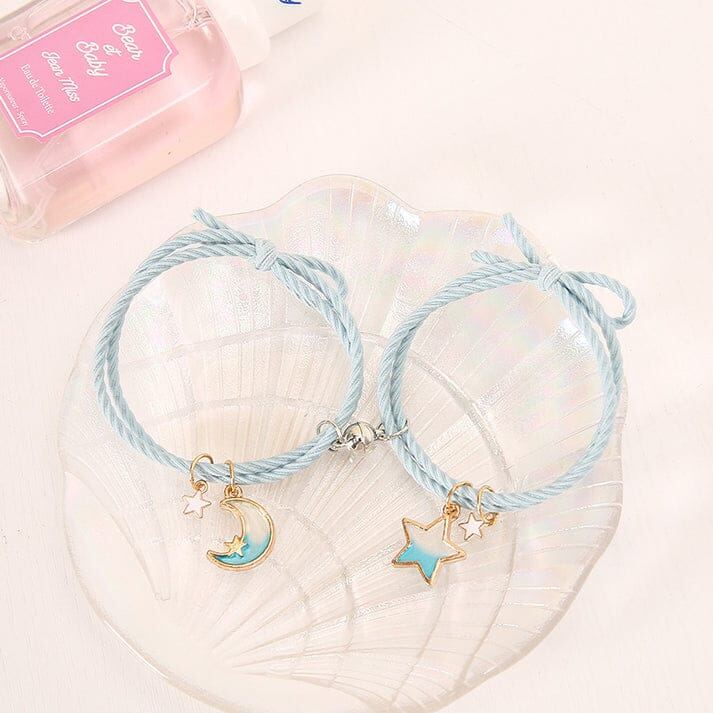 Moon & Star Blue Magnetic Bracelet Set
