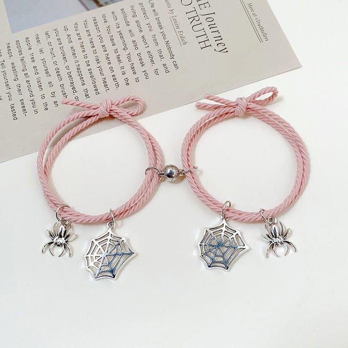 Spider Charms Pink Magnetic Bracelet Set