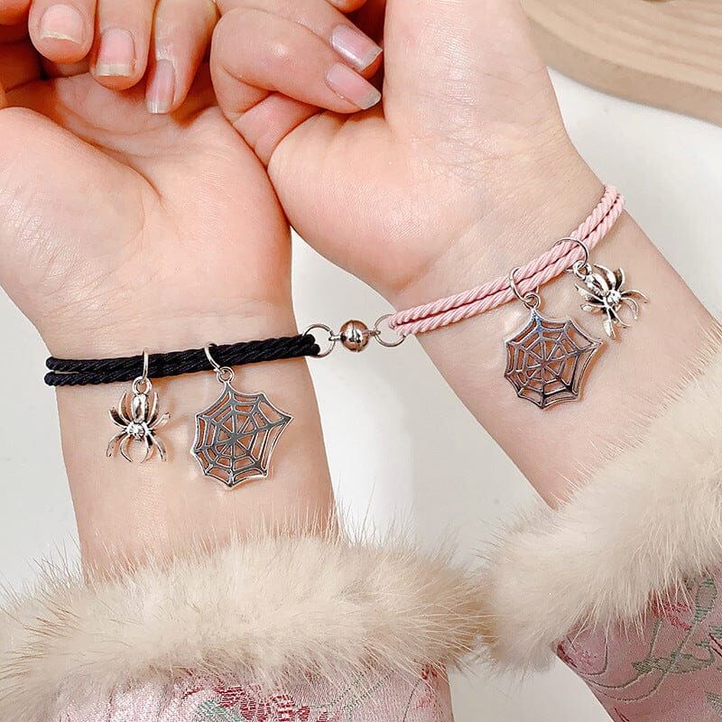 Spider Charms Black & Pink Magnetic Bracelet