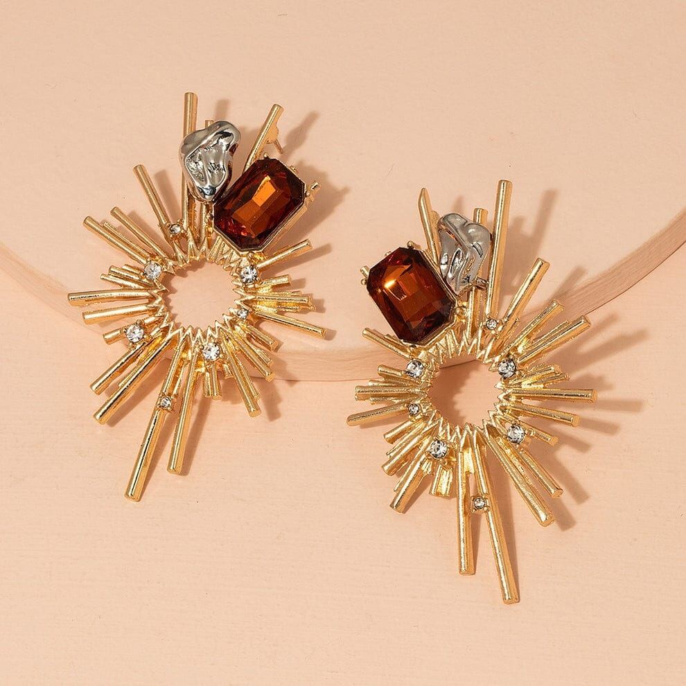 Brown Gem Elegant Foiled Flower Earring