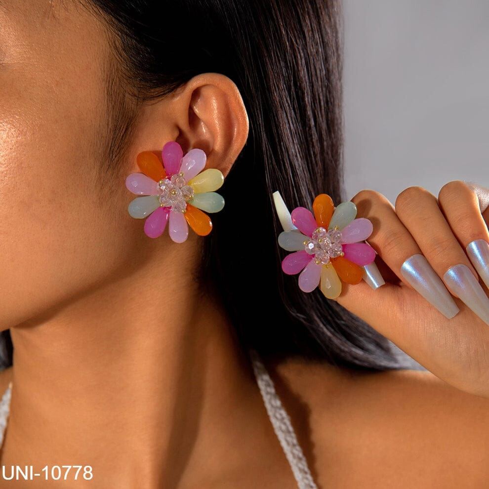 Beaded Multi Flower Earring