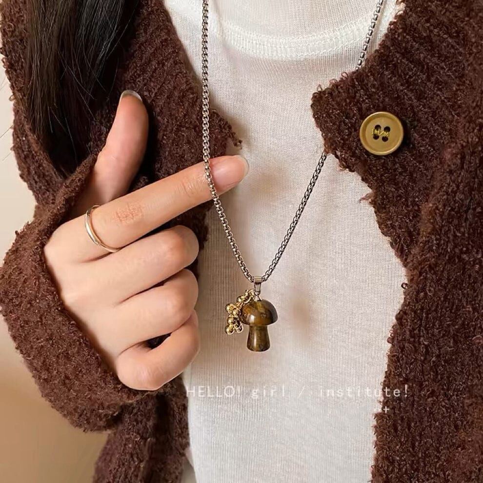 Titanium Steel Natural Stone Mushroom Necklace