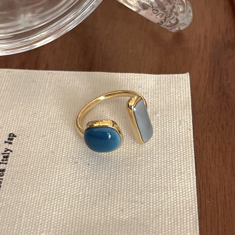 Blue & Grey Enameled Gold Ring